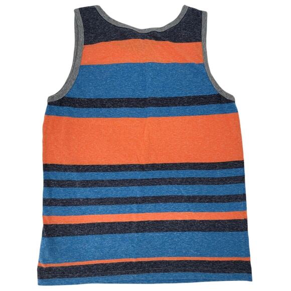 Striped Sleeveless Tank Top Boy's L Blue Orange Gray Cotton Blend Casual Summer‎ - Picture 2 of 3